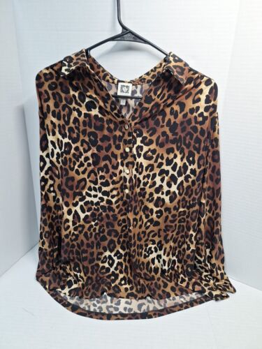 Anne Klein Animal Print Blouse Polyester Blend Long Sleeve Size L, Button Up…