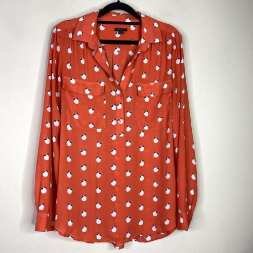 Ann Taylor Orange Fruit Print Popover Blouse Women’s Size Medium