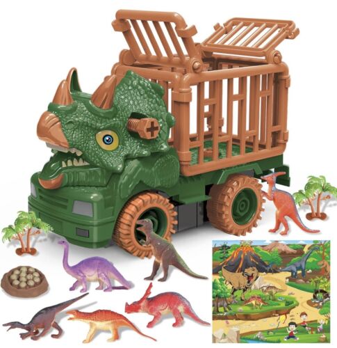 Dinosaur truck toy for kids ages 3-5, comes with 6 dinosaurs