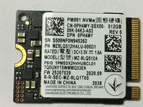 SAMSUNG PM991 PCIe NVMe SSD MZ-9LQ512A 512GB M.2 2230 PN: MZ9LQ512HALU-000D1 SSD