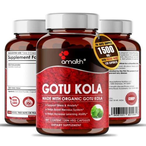 Organic Gotu Kola Powder Centella Asiatica 1500mg Capsules – Memory 120 Pills