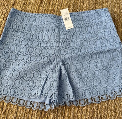 Loft Ann Taylor Women’s Light Blue Lace Shorts Side Zip  Size 4 NWT $59.50