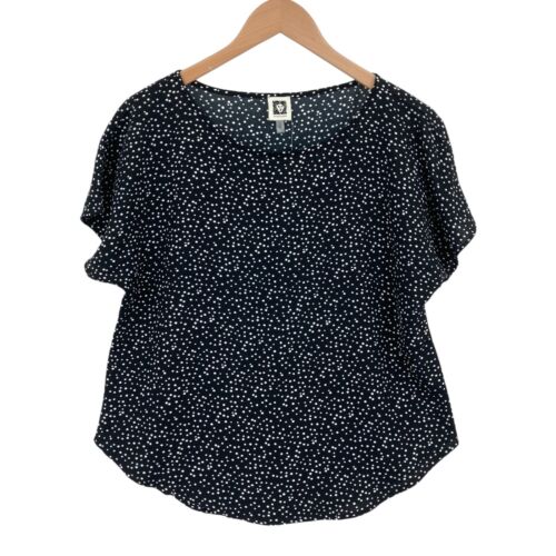 Anne Klein Blouse Top Womens Small Black Polka Dot Short Sleeve Pullover