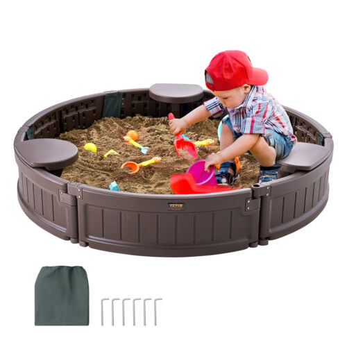 VEVOR Sandbox with Cover Round Sand Box HDPE Sand Pit Outdoor Backyard Ages 3-12