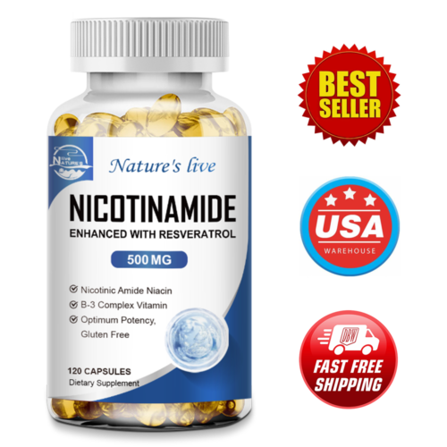 NAD Supplement – Nicotinamide 500mg Resveratrol 100mg – Anti-Aging 120 Capsules