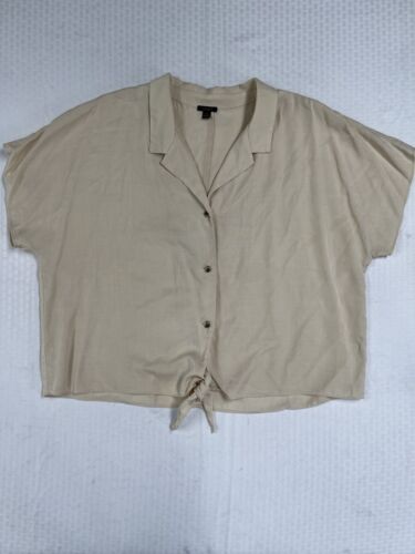 Ann Taylor Womens Ivory XXL Blouse 100% Lyocell Waist Tie Minimalist Loose Fit