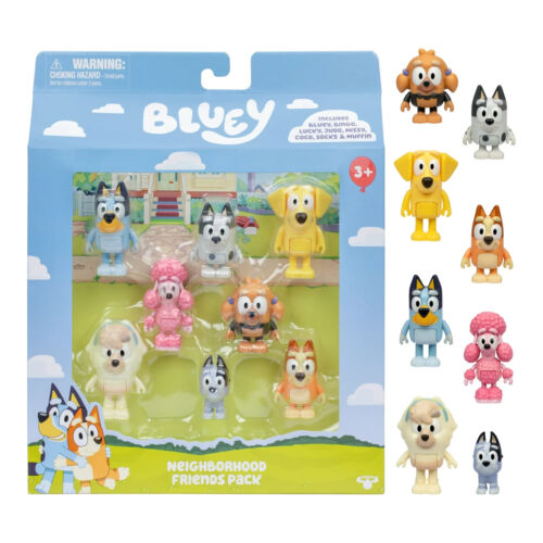 8 Pack Bluey Neighborhood Friends 2-2.5” Articulated Figures Ages 3+ BPA Free