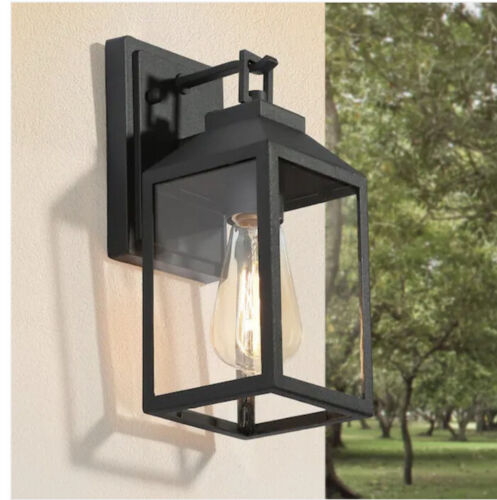 LNC Industrial Textured Black Outdoor Lantern Sconce 1 Light with Glass Shade