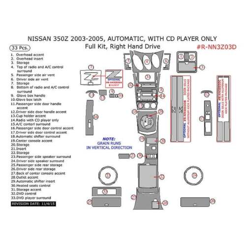 For Nissan 350Z 2003-2005 Remin R-NN3Z03D-SA Aluminum Full Dash Kit 33 Pcs