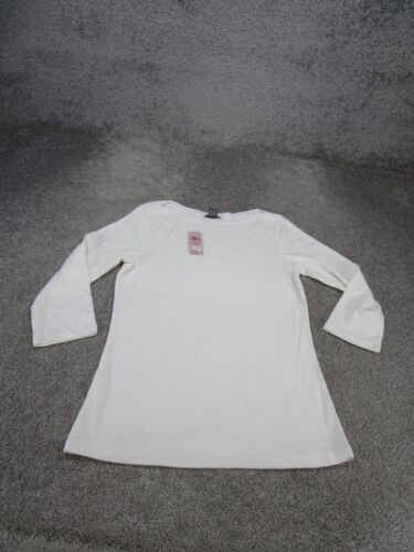 Ann Taylor Shirt Womens Medium Petites White Long Sleeve Tee NEW