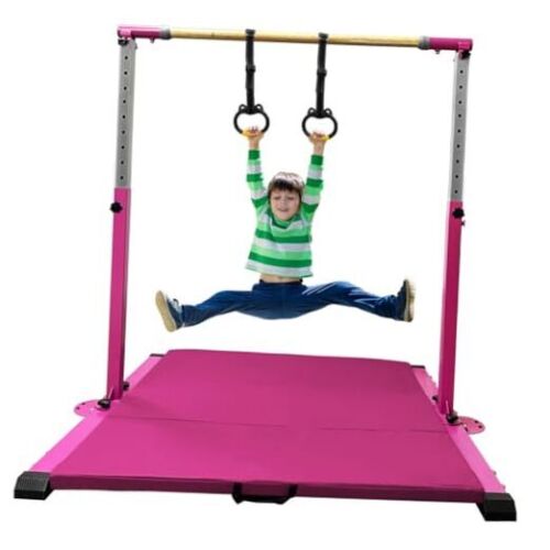 Gymnastic Kip Bar,Kids Girls Junior Ages 3-15,3′ to 5′ DARK PINK With Mat