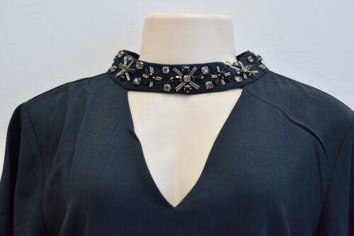 Ann Taylor Dark Gray Beaded Collar Evening Women’s Top Size 6 On Sale