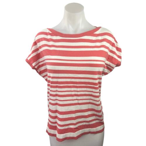 Ann Taylor LOFT Women’s Pink Striped Short Sleeve Strappy Back Blouse Tee Top M