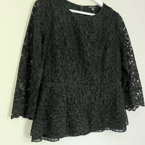 Ann Taylor Flower Lace Peplum Top, Black, Size M, Flattering and Elegant