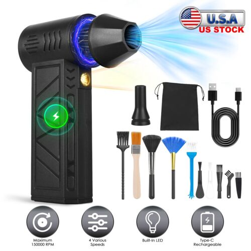 Powerful 150000RPM Compressed Air Duster Cordless with LED Lights Cleaning Kits