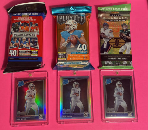 3 Sealed NFL Cello Packs+ Zach Wilson  Pink +Silver Optic Rated Rookie Cards!