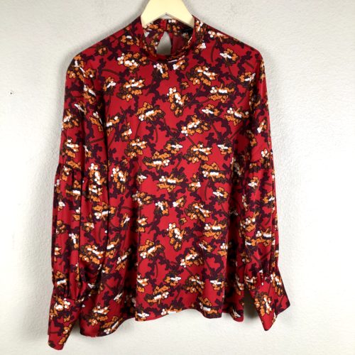 Ann Taylor Shirt Womens Large Red Orange Floral Fairycore Fairy Earthy Ethereal