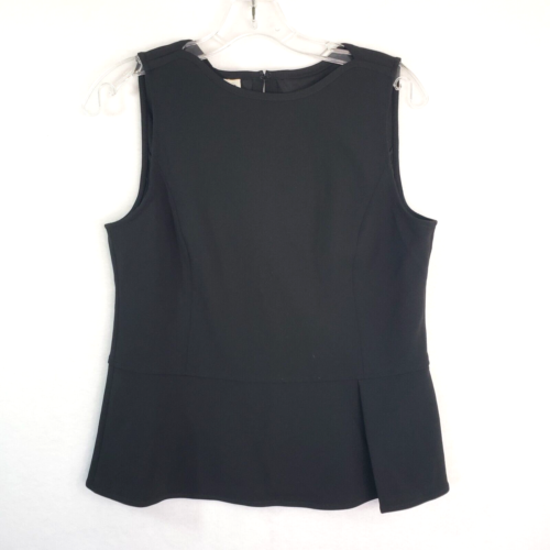 Anne Klein Blouse Women’s 8 Black Stretch Back Zip Sleeveless Peplum Hem Top