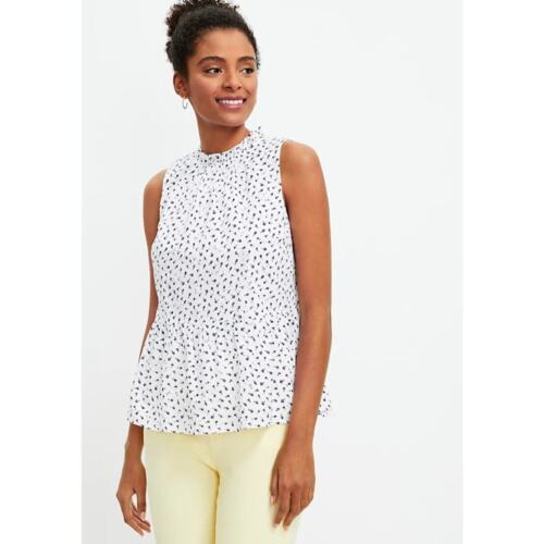 Ann Taylor LOFT Women’s Sleeveless Eyelet Peplum Halter Shell Top Size L White