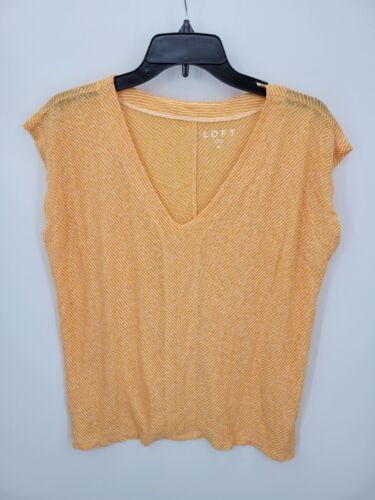 Ann Taylor Top Womens Orange Stripe V-Neck Cap Sleeve Popover Beach Casual