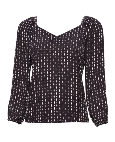 Ann Taylor Women’s Black Dotted Sweetheart Neck Blouse Top, S Small (4437-5)