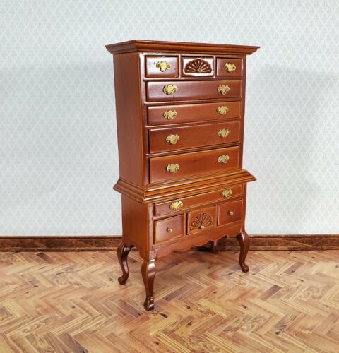 Dollhouse Highboy Dresser Queen Anne Victorian Walnut Finish 1:12 Miniature