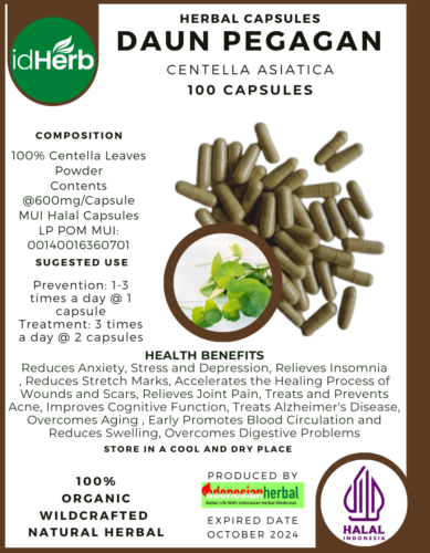 [idHerb] CAPSULES PEGAGAN LEAVES CENTELLA ASIATICA NATURAL ORGANIC HERBAL HERBS