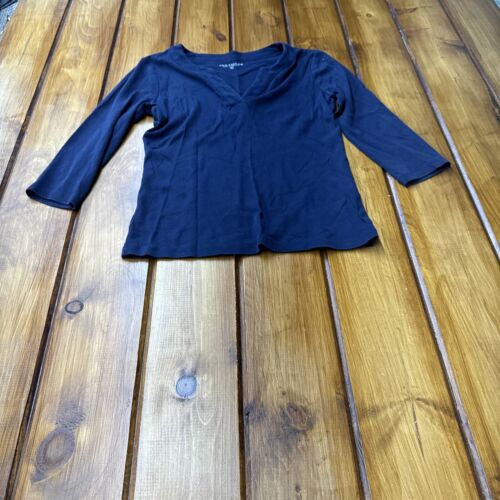 Ann Taylor pull over navy blue V-neck three-quarter sleeves shirt size small