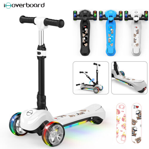 Kids Electric Scooters for 3-8 Years Old Folding E-Scooter LED Lights 3 Wheels