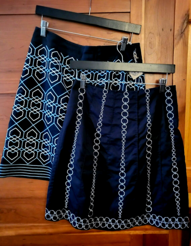 Ann Taylor Loft Blue/Black/White Graphic Embroidered  Skirts (2)  Sz 4