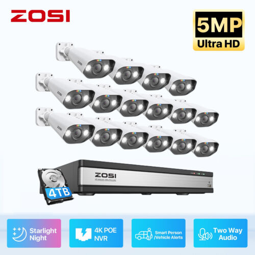 ZOSI 8CH/16CH 4K NVR 5MP POE Security Camera System AI Person Car Detection