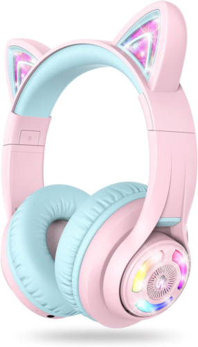 Cat Ear Kids Bluetooth Headphones, LED Lights Up, 74/85/94Db Volume Limited, 50H