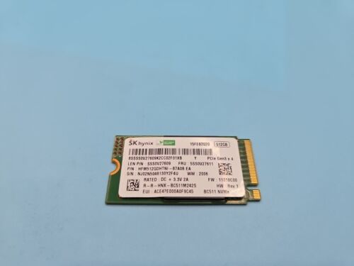 Lenovo Hynix 512GB SSD NVMe PCIe M.2 2242 HFM512GDHTNI-87A0B SSS0V27609