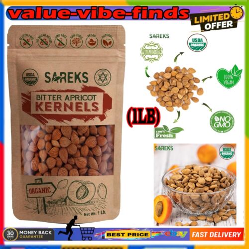 Organic Bitter Raw Apricot Kernel Premium Seeds 16oz Gluten Free Vegan USDA 1 lb