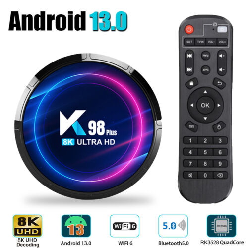 K98 Plus Android13.0 8K Smart TV Box Quad-core WiFi6 BT5.0 HD Media Player D2I8