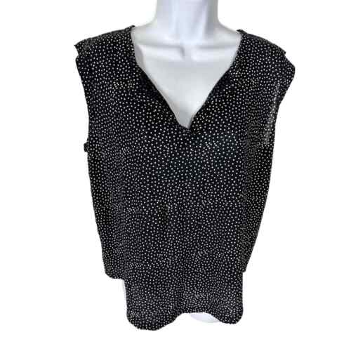 Ann Taylor LOFT Black White Polka Dot Linen Sleeveless Top Women’s Size Medium