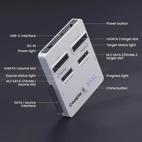 NVME/SATA SSD Cloner Offline Clone M.2 Cloner, USB3.2 Gen2*2 20Gbps M.2 Reader6H