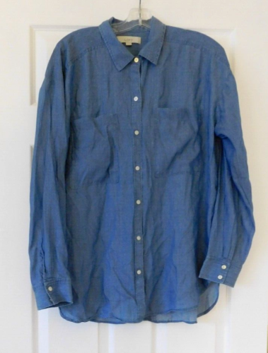 LOFT Ann Taylor women’s Size Large blue button up down blouse top relaxed shirt