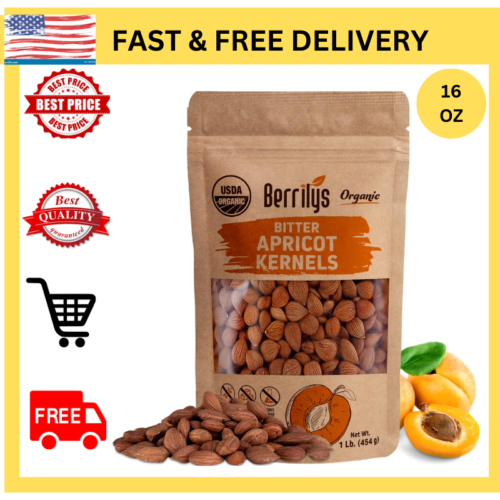 Organic Bitter Raw Apricot Kernel Premium Seeds 16oz Gluten Free Vegan USDA 1 lb