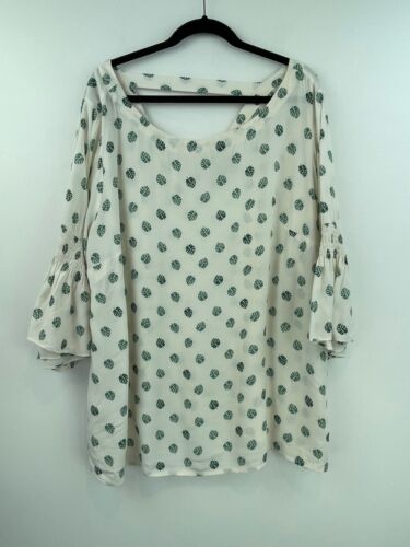 Ann Taylor Loft Plus 20 Top Peasant Blouse Green Bell 3/4 Sleeve Womens A10-10