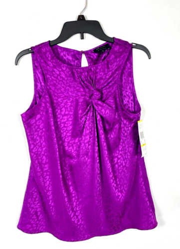 New with Tags Anne Klein Stretch Round Neck Sleeveless Tie Front Purple Size M.