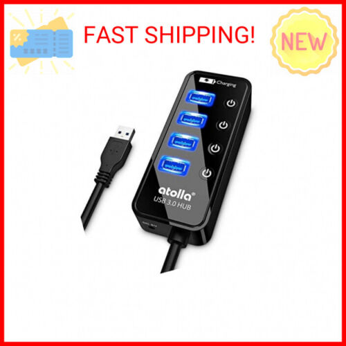 USB 3.0 Hub, atolla 4 Ports Super Speed USB 3 Hub Splitter with On Off Switch wi