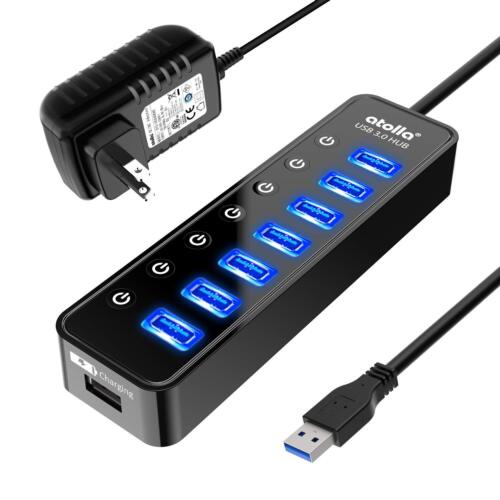 Powered USB Hub 3.0, Atolla 7-Port USB Data Hub Splitter with One Smart Charging