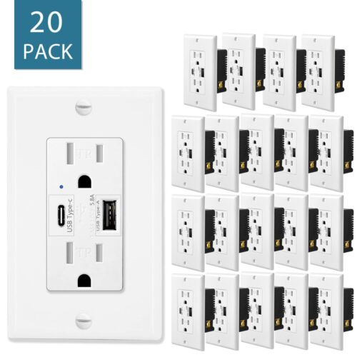 5.8 Amp Type C USB Wall Outlet TR Smart Chip High Speed Charging for iPhone × 20