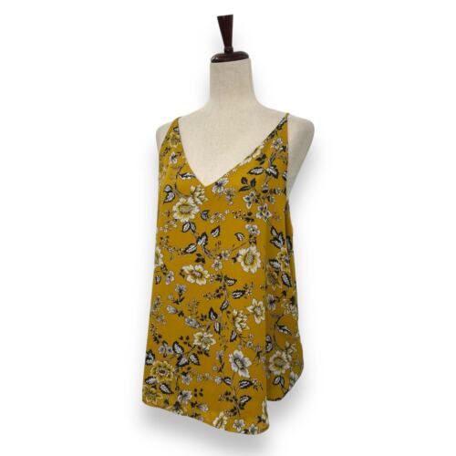 Ann Taylor Loft Mustard Yellow Floral Tank Top Size Large Spaghetti Strap Shell