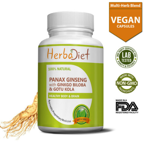 Panax Ginseng Gikgo Biloba Gotu Kola Centella 300 Veg Capsules Cognitive Memory