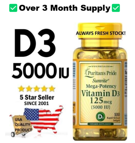 VITAMIN D3  5000 IU   TRUSTED BRAND  3 MONTH+ SUPPLY!  USA  STORE !