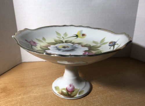 Vintage Lenwile Hand Painted White Pink Yellow Roses Bowl Sticker 6200rnn