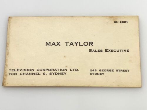 Vintage Business Card SALES EXECUTIVE TCN Ch. 9 Sydney Australia Television Corp