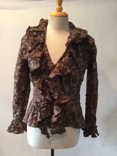 ANNE FONTAINE BROWN FLORAL RUFFLE BLOUSE- SIZE 4